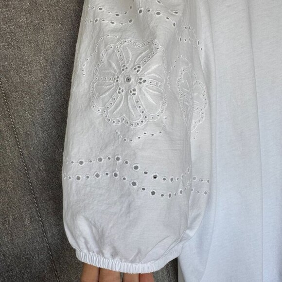 J. Crew Broken in Jersey White Eyelet Embroidered Puff Sleeve T Shirt Size Large - Picture 6 of 17